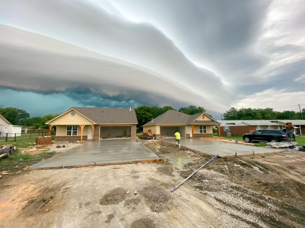 Freshly finished concrete driveway